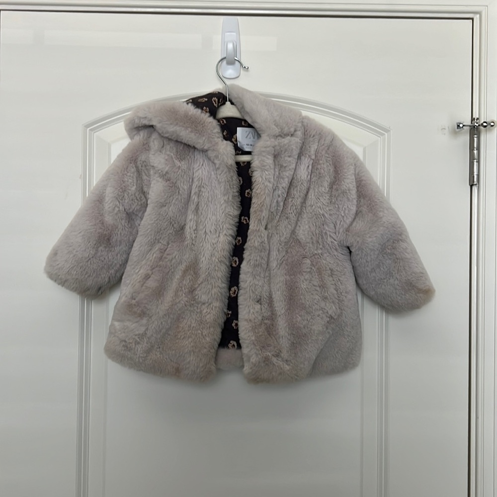 Zara Wool Style Hooded Kids jacket 18-24m floral lined